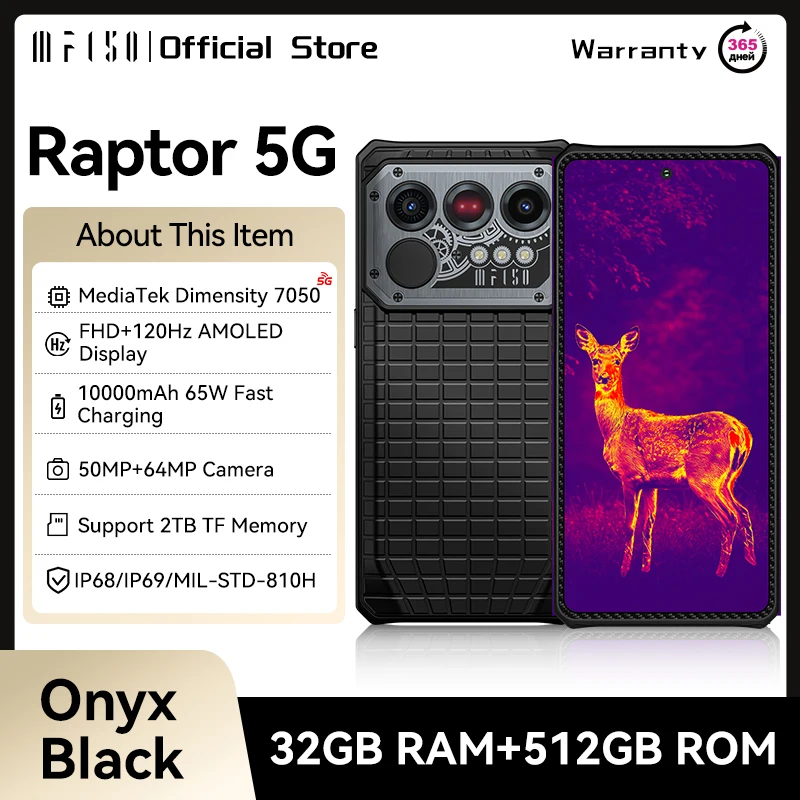IIIF150 Raptor 5G Robustes Smartphone Android 14 Robustes Mobiltelefon 6,78'' 120Hz AMOLED-Display 16 GB + 512 GB 50 MP 10000 mAh 65 W Image