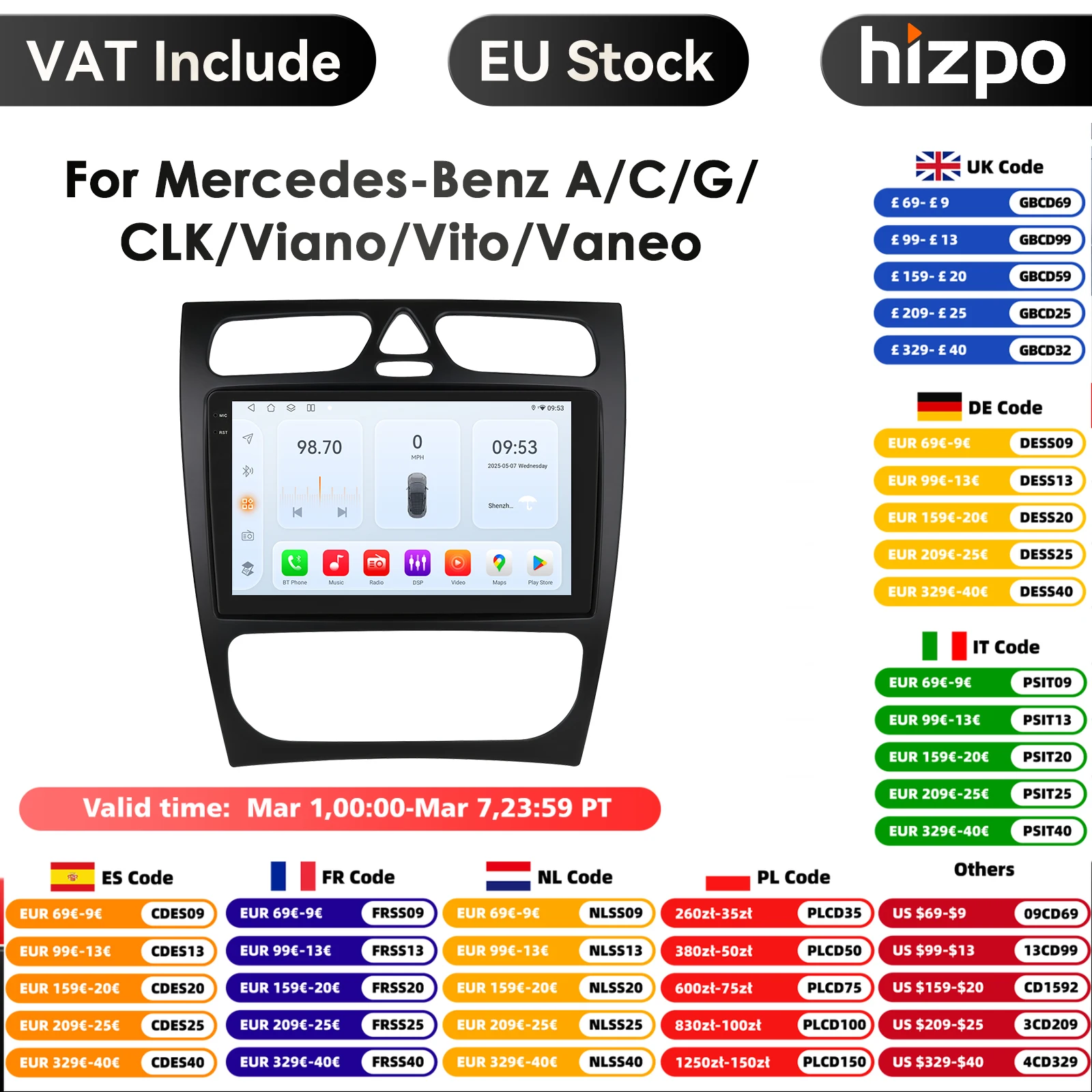 2din android auto multimedia player für mercedes-benz a w168 c w203 g w463 vaneo vito viano clk klasse c209 gps carplay 4g rds dsp Image