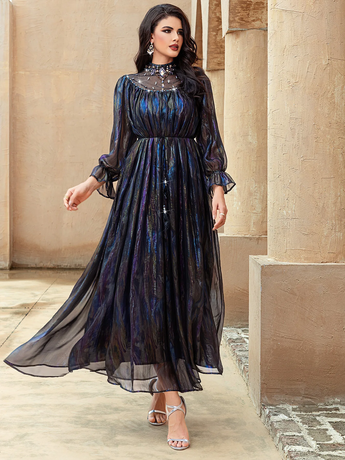 Eid Party Kleid für Frauen Diamant Abaya Muslimischen Kaftan Robe Jalabiya Ramadan Marokko Dubai Vestidos Largos Party Lange Kleider Image