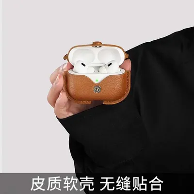 Für Airpods 4 Fall Leder Business Kopfhörer Fall Headset Shell Kopfhörer Abdeckung Luxus Leder PU Abdeckung für airpods 3 Mit Haken Image