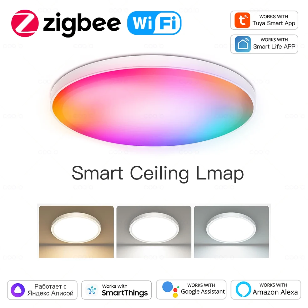 Tuya wifi zigbee smart decken leuchte rgbcw runde led decken leuchte wohnzimmer dekor smart lampe app sprach steuerung alexa/google