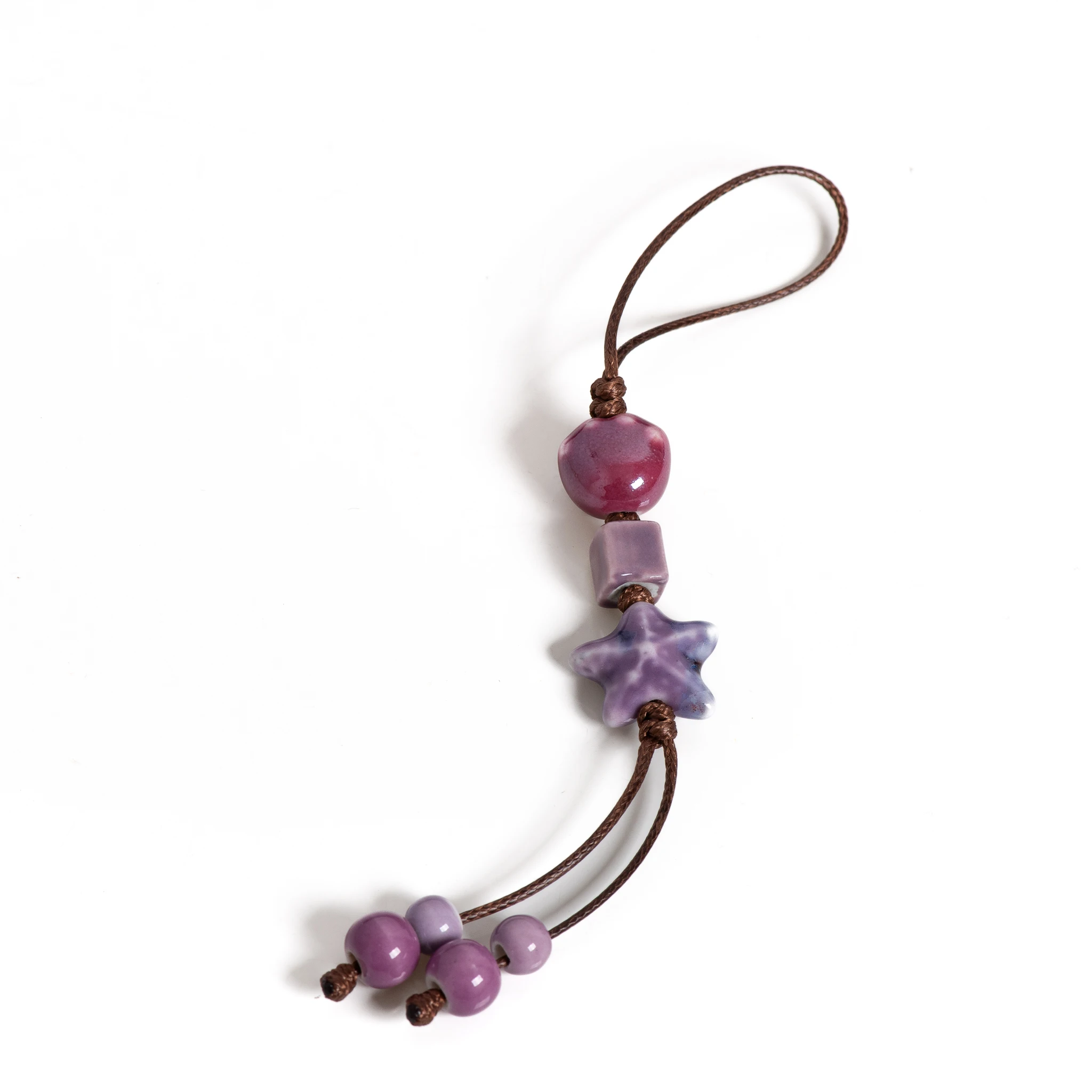 Handgefertigter lila Stern-Katzenklaue-Keramik-Charm-Schlüsselanhänger, einzigartiger Taschenanhänger, Boho-Geschenk S02-023 Image