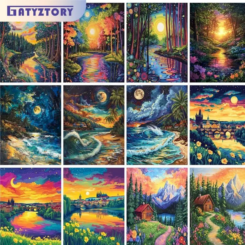 GATYZTORY Malen Nach Zahlen Landschaft Farbe Leinwand Bild Ölgemälde Nach Zahlen Färbung Handgemalt Für Erwachsene Wohnkultur Image