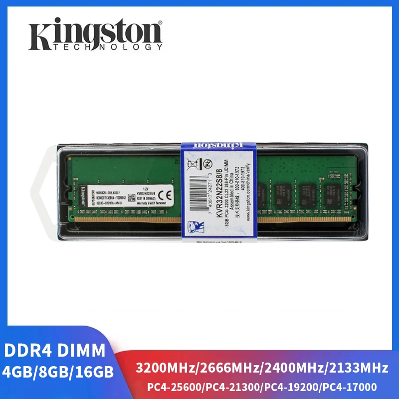 Kingston DDR4 RAM 32 GB 16 GB 8 GB 4 GB Memoria 3200 MHz 2666 2400 2133 MHz Desktop-RAM 1,2 V 288 Pins DIMM PC4-25600 28800 19200 21300 Image