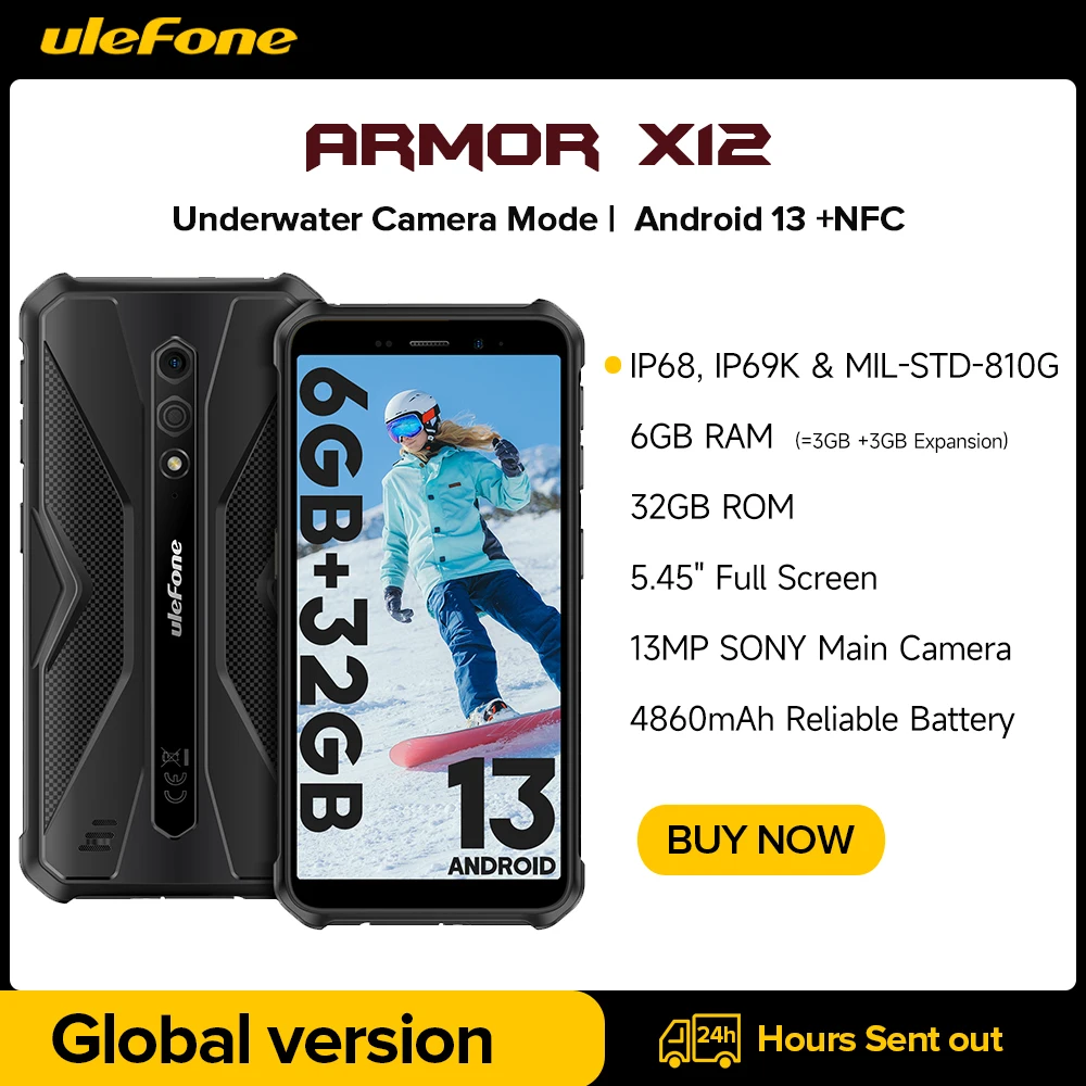 Ulefone-Smartphone robuste Armor X12, téléphone Android 13, jusqu'à 6 Go de RAM, 32 Go, Dean, 4860mAh, 13MP, 5.45 