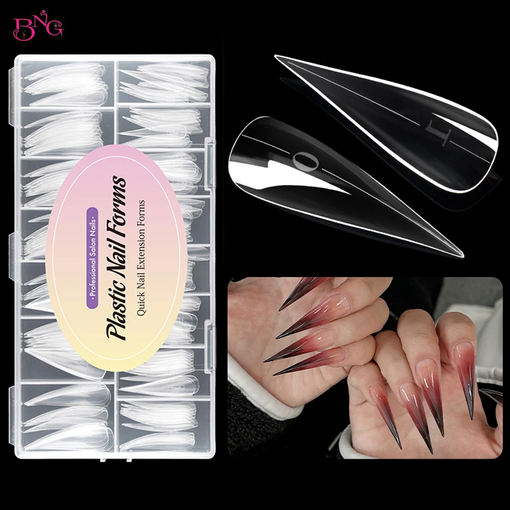 BNG Forme per unghie a forma di artiglio doppie 150 pezzi Forme per unghie per gel costruttore riutilizzabili 15 dimensioni Estensione Stampi per unghie acrilici Set per manicure