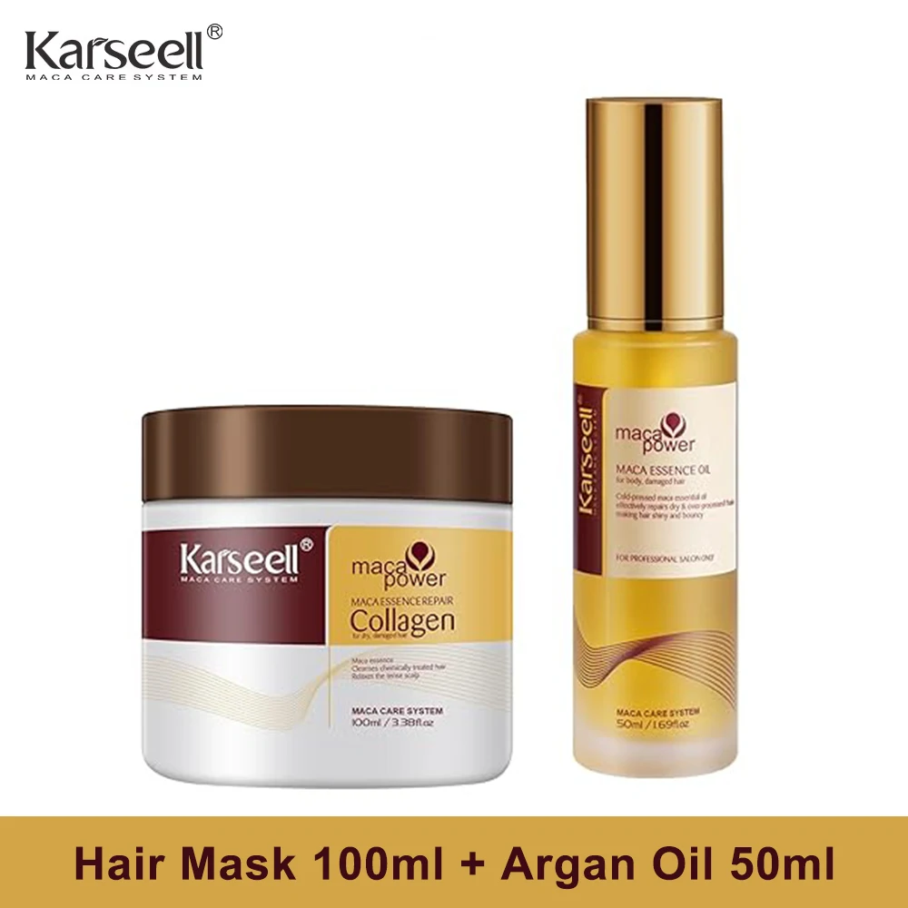 Karseell Trattamento per capelli al collagene Maschera per capelli balsamo per riparazioni profonde 100 ml + Siero per capelli all'olio di argan per capelli secchi e danneggiati