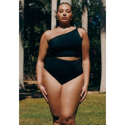 Plus Size Women's One Shoulder One Piece Swimsuit With Cutout by ELOQUII in Black (Size 24)