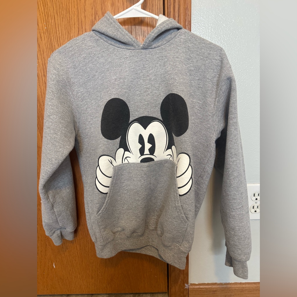 Disney Shirts & Tops | Disney Mickey Mouse Hoodie Size Kids Large Grey With Pockets Very Good Condition | Color: Gray | Size: Lg