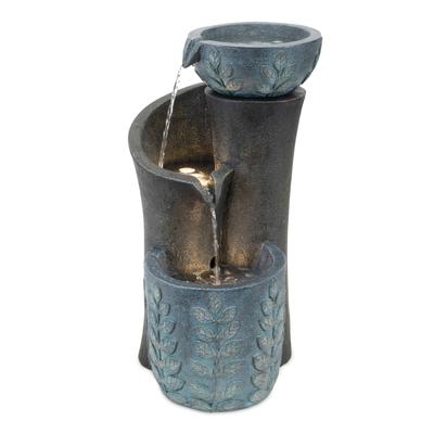 Cascading Leaf Bowl Fountain 19.5"H by Melrose in Blue/grey