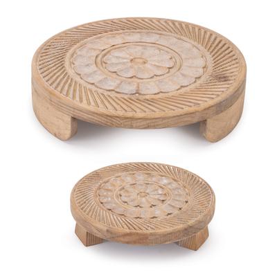 Mandala Wood Riser Tray (Set of 2) by Melrose in Brown