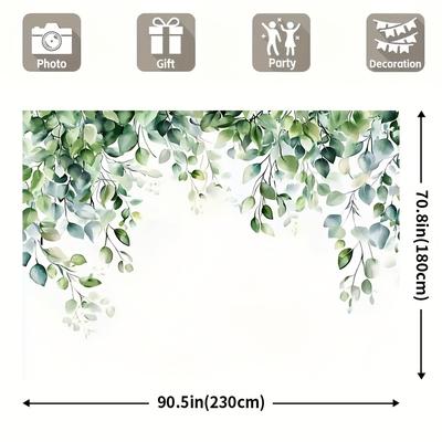TEMU Watercolor Eucalyptus Photography Backdrop - Machine Washable Polyester, No Power Needed - All ( In 39x59in, 51x59in, 70.8x90.5in), Unsalable Deal, Holiday Decorations Image