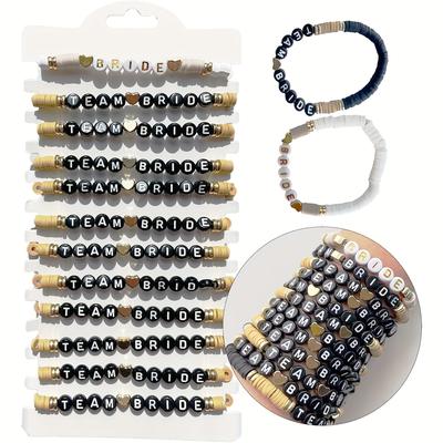 TEMU 12pcs Bachelorette Party Favors, 11pcs Bracelets Black 1pc Beaded Bracelet, Handmade Bridesmaids Gifts For Proposal Box Beach Wedding Party