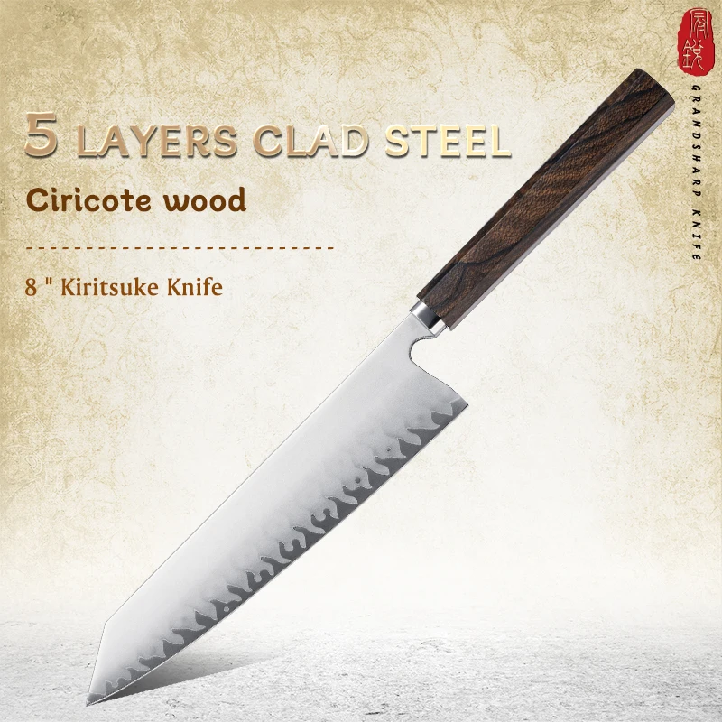 Grands harp japanisches 8''kiritsuke Messer 2 Schichten 430 Edelstahl High Carbon Messer Sashimi Sushi Messer Hands chmieden Image