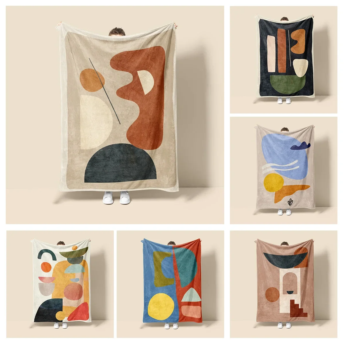 Morandi-Decke im skandinavischen Ins-Stil, abstraktes geometrisches Design, antistatischer Staub, Netroots mit der gleichen Sofabezugdecke Image