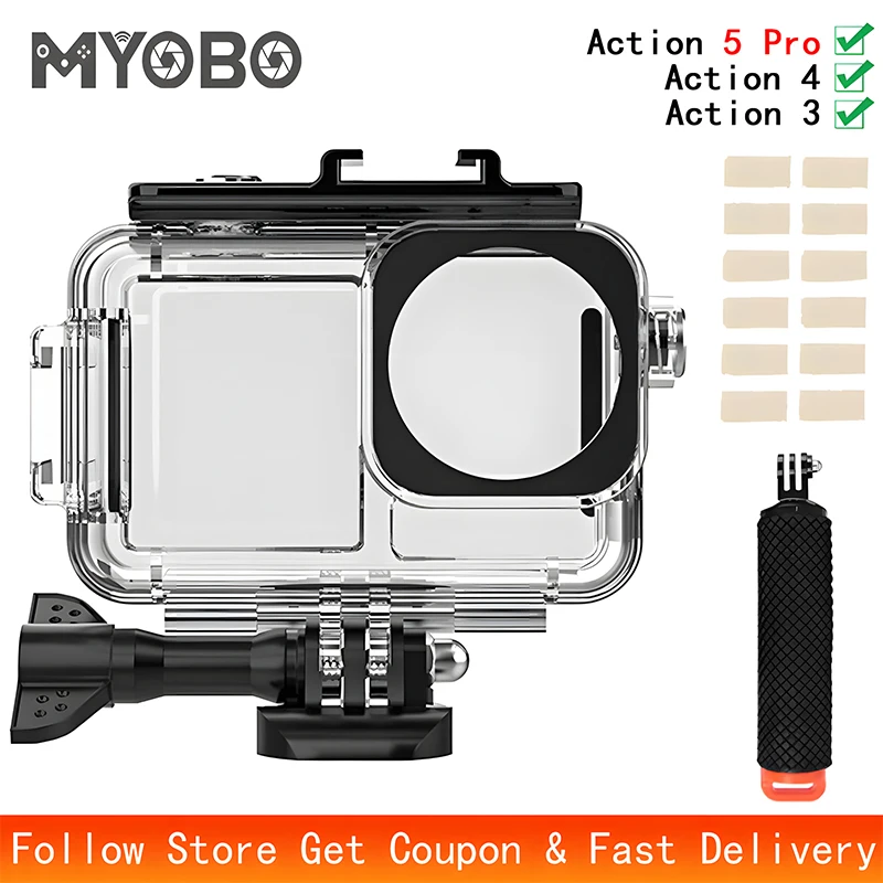 MYOBO Wasserdichtes Gehäuse für DJI Action 5 Pro, Tauchgehäuse für unterwasserische Aufnahmen bis 60 m/196 Fuß, Schutzhülle für DJI Action 5 Pro 4 3 Zubehör Image