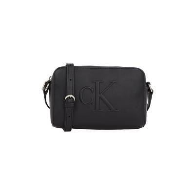 Messenger Bag CALVIN KLEIN JEANS "SCULPTED EW CAMERA BAG20", Damen, Gr. B/H/T: 20cm x 13cm x 5,5cm, schwarz, Lederimitat, unifarben, Taschen, kleine Umhängetasche, Schultertasche Damen mit CK-Prägung