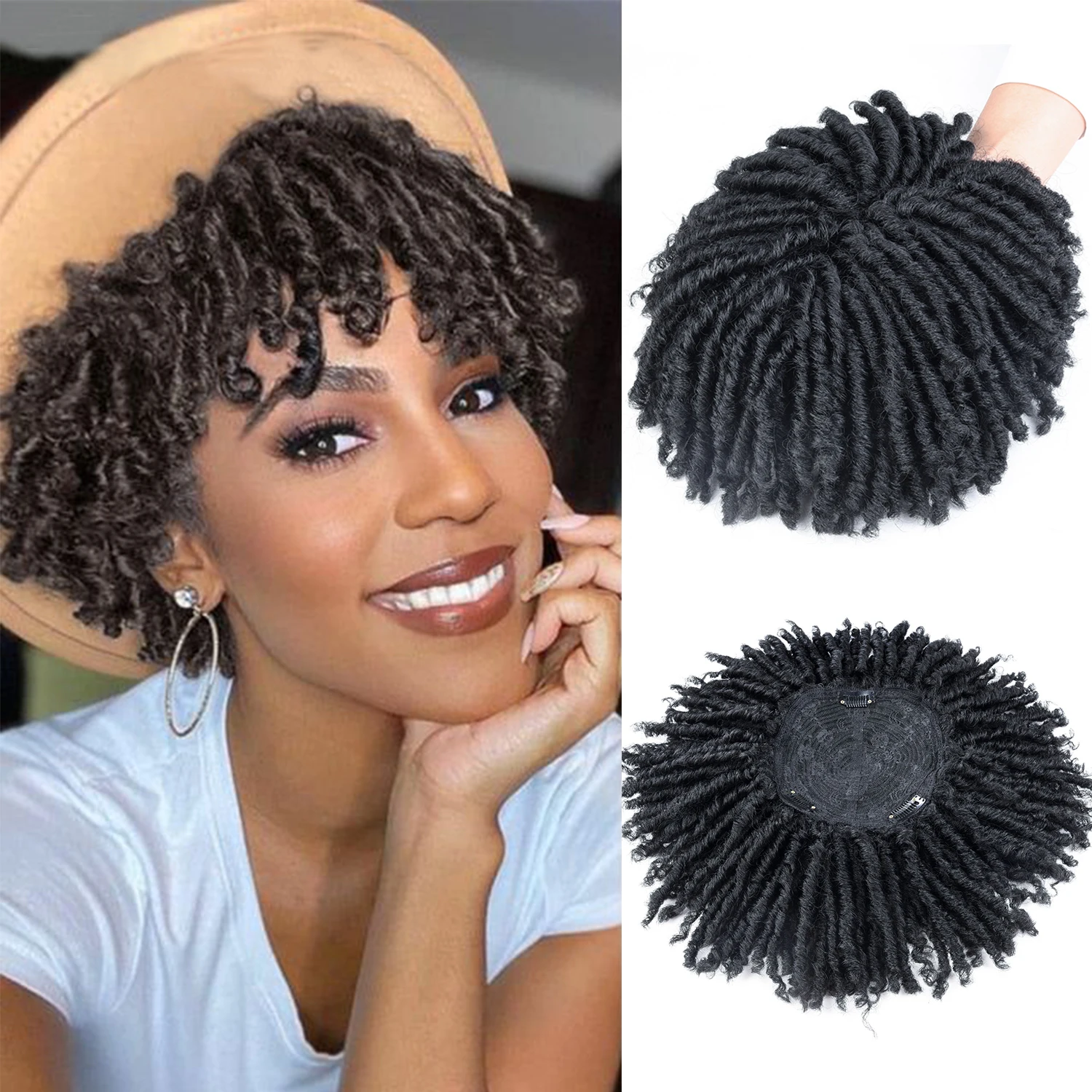 Synthetische Dreadlock-Haar-Topper-Perücke mit Clips in Faux Locs, geflochtene halbe Perücken, kurze Locken, Haar-Toupet für Frauen und Männer Image