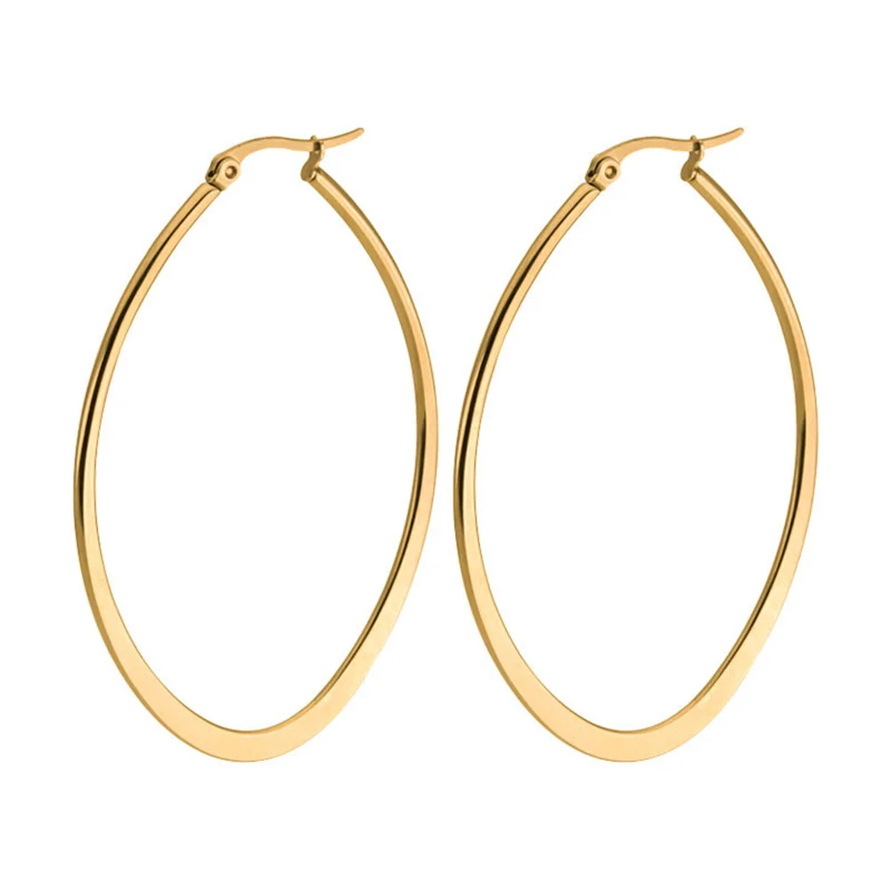 1 Paar runde, kreisförmige, flache Creolen für Damen und Mädchen, vergoldet, übertrieben, 60 mm, große Hochzeits-Creolen, Ohr-Edelstahl-Schmuck