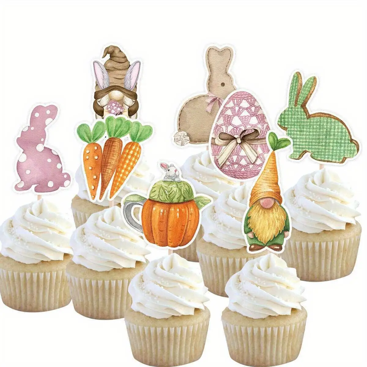 40Pcs Kaninchen Cupcake Topper Karton Karotte Hase Bambus Stick Topper Für Frohe Ostern Frühling Party DIY Kuchen Dekoration Versorgung Image