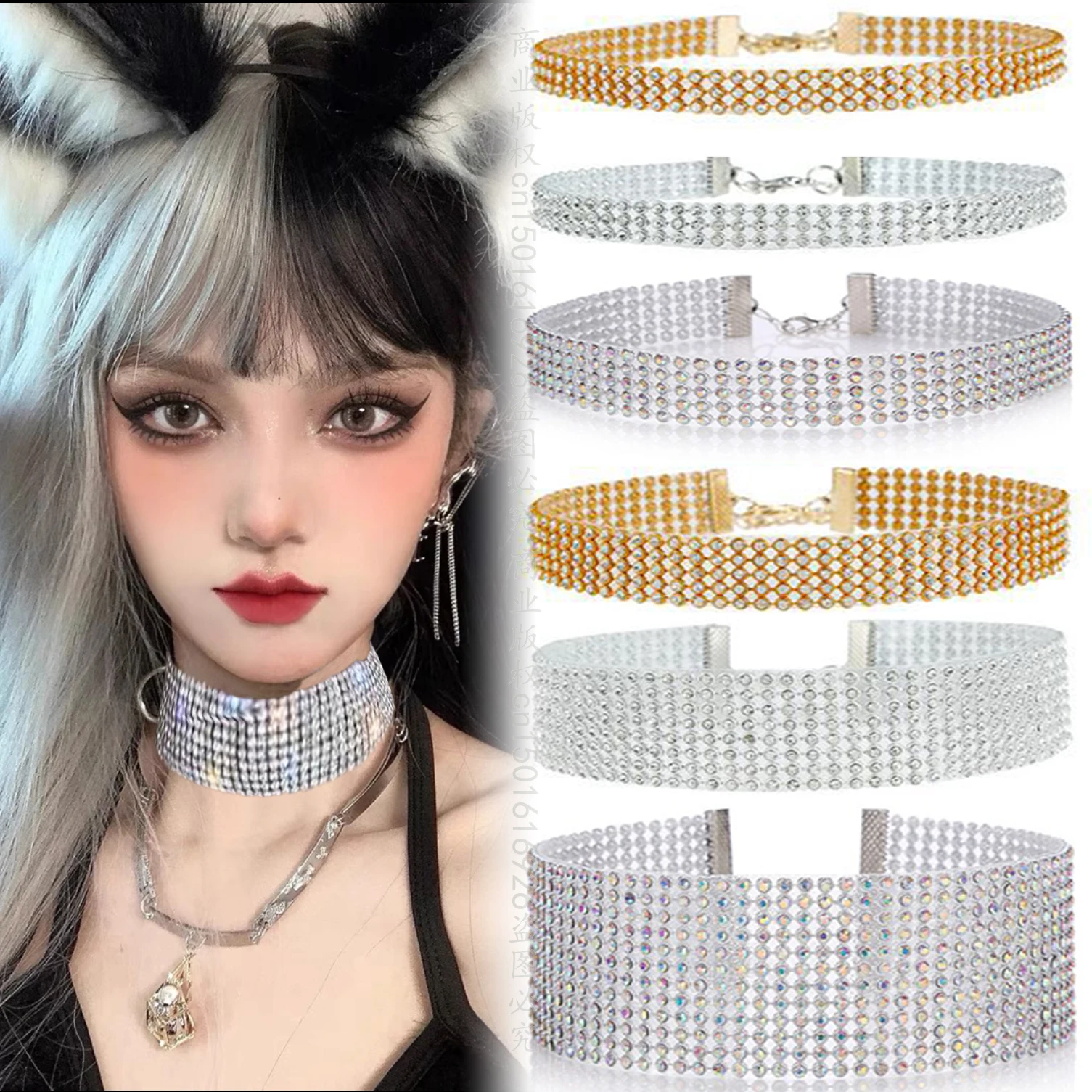 Silber Farbe Hochzeit Glänzenden Strass Bündel Hals Beliebte Element Kragen Halskette Kristall frauen Halsband Geschenk Neue Koreanische Schmuck