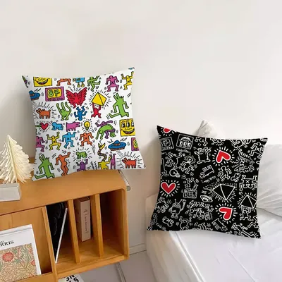 K-Keith Art Haring Kissenbezug, weiche Kissenbezüge für Bauernhaus, Sofa, Dekoration, Heimdekoration Image