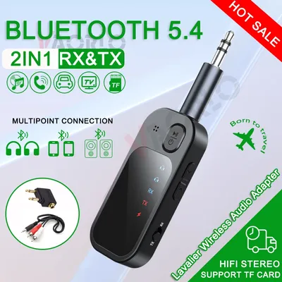 Bluetooth 5.4 Sender-Empfänger HiFi-Stereo 3,5 mm AUX/Flugzeug-Audio-Wireless-Adapter mit Mikrofonunterstützung TF-Karte geeignet für TV-Computer-Headset Autolautsprecher Mehrpunktverbindung Image