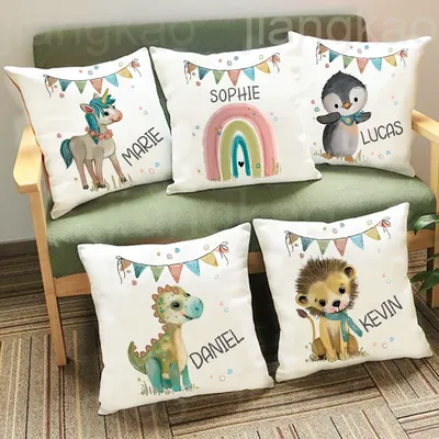 Personalisierter Kissenbezug Tier mit Namenskissen Staubschutz Schlafzimmer Kinder Wild Party Dekor Image