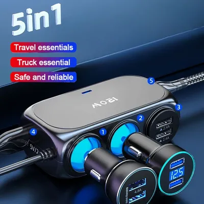 3-in-1 Dual USB Schnittstelle 120W Autoladegerät 12V 24V Schnellladestecker Multifunktions-Netzteil Image