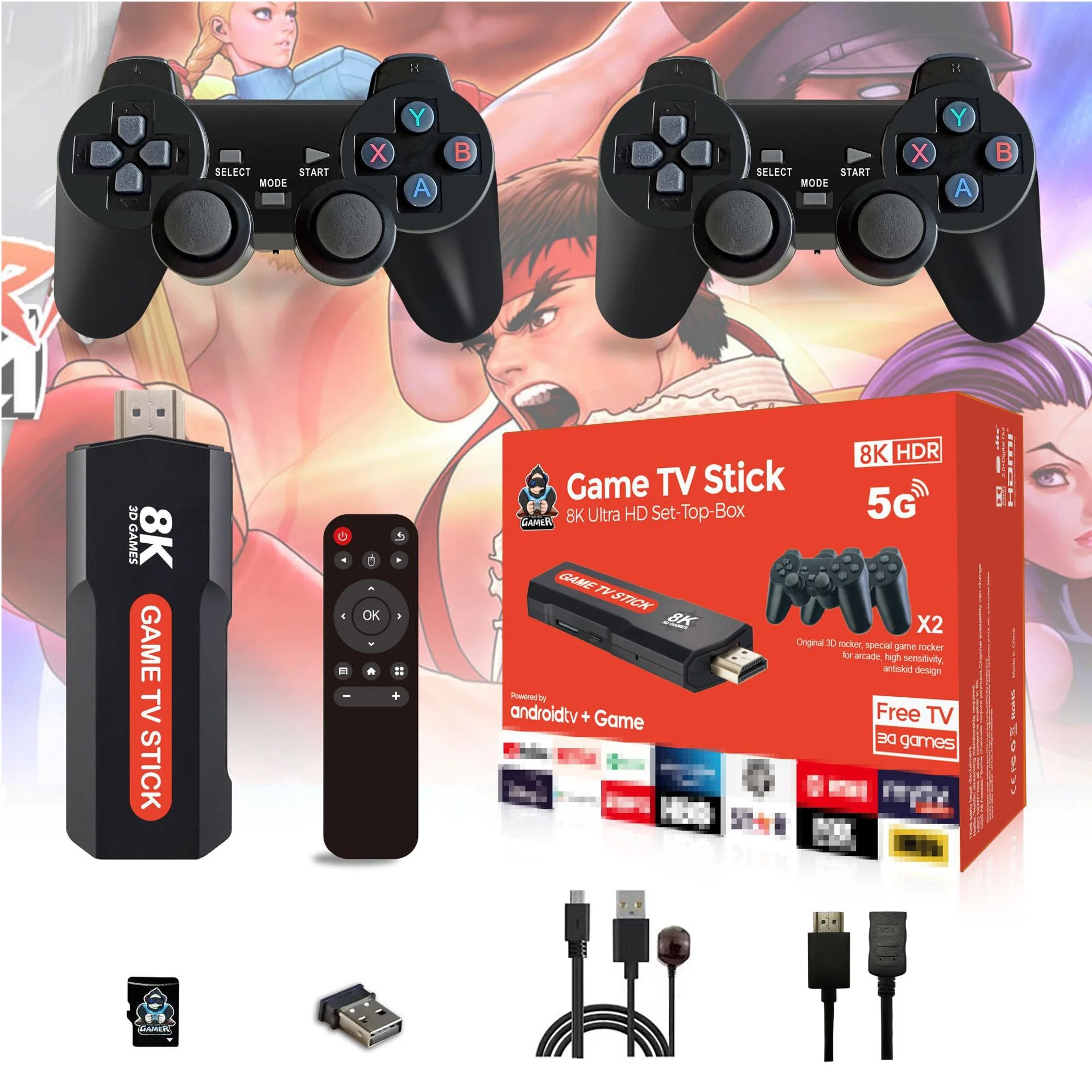 X2 Plus Game Stick 4K 8K HD Video Game Console 2.4G 5G Double Wireless Controller Game Stick For N64/PSP/PS1/GBA