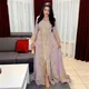 Lilac Moroccan Caftan Formal Evening Dresses A-line Long Sleeves Appliques Prom Dresses Arabic Party Dresses Customized
