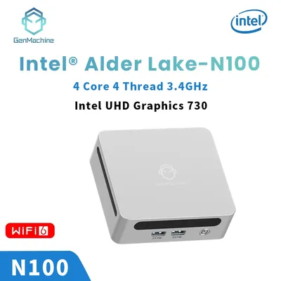 Genmachine Mini PC Intel Alder Lake N100 Windows 11 Mini PC 8/16/32G DDR4 256/512/1T PCIe M.2 SSD