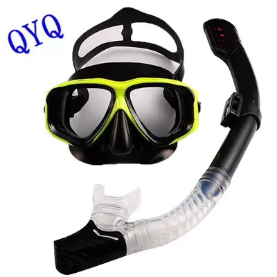 Optical Myopia Scuba Diving Mask Snorkel Set Tempered Glass,Dry Top Swimming Googles Nearsighted