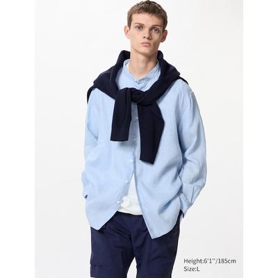 Uniqlo - 100% Premium Linen Shirt (stand Collar) - Blue