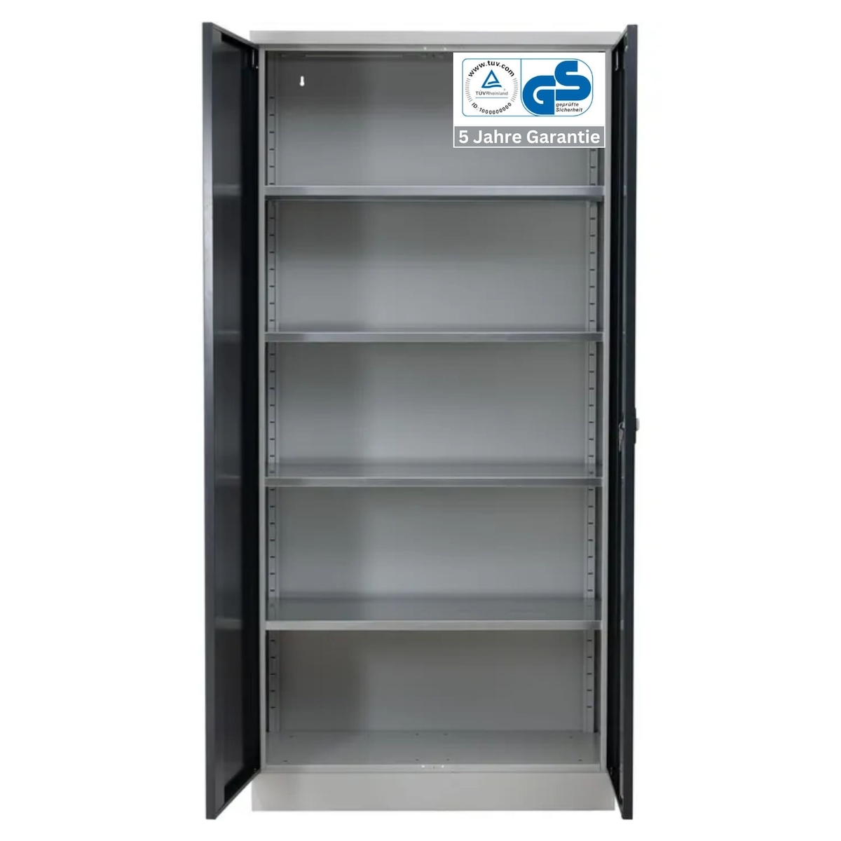 PROREGAL Stahlschrank BEE mit 5 lackierten Fachböden | HxBxT 195x92x50cm | Grau-Schwarz | Werkstattschrank Werkzeugschrank Aktenschrank Image