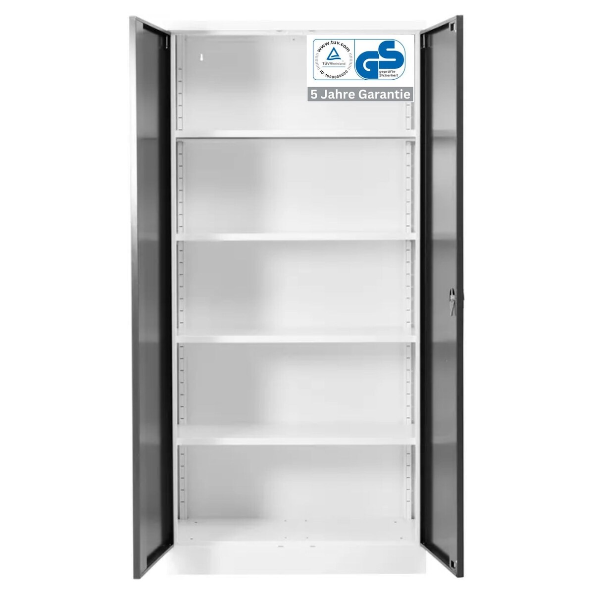 PROREGAL Stahlschrank BEE mit 5 lackierten Fachböden | HxBxT 195x92x50cm | Verkehrsweiß-Anthrazit | Werkstattschrank Werkzeugschrank Aktenschrank Image