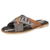 Pantolette MUSTANG SHOES, Herren, Gr. 50, braun (dunkelgrau, braun), Lederimitat, Textil, kontrastfarbene Details, sportlich, Schuhe, Sommerschuh, Schlappen, Poolslides, mit auffälligem Logoschriftzug