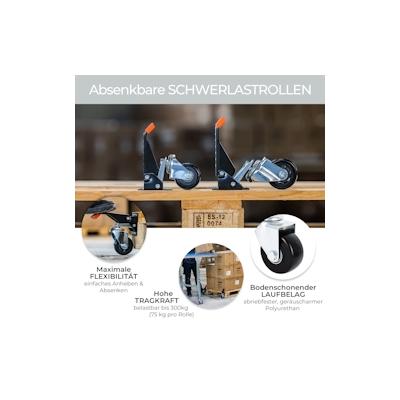 HMF 6750 Schwerlastrollen absenkbar für Werkbank, 4 Stück, 65 mm, bis 300 kg, Schwarz Image