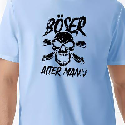 TEMU Men' Round Neck Casual T-shirt, Polyester, Regular Fit, Letter Print, Adult, Knit Fabric, Summer, Stretchy Material Image