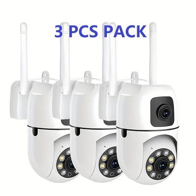 TEMU 3pcs Dual Lens 1080p Wifi Security Camera With Detection, Ptz Control, Hd Night , Alarm Alerts, Talk, Auto-tracking, Usb-powered For Indoor Home Surveillance, Wireless Security Camera