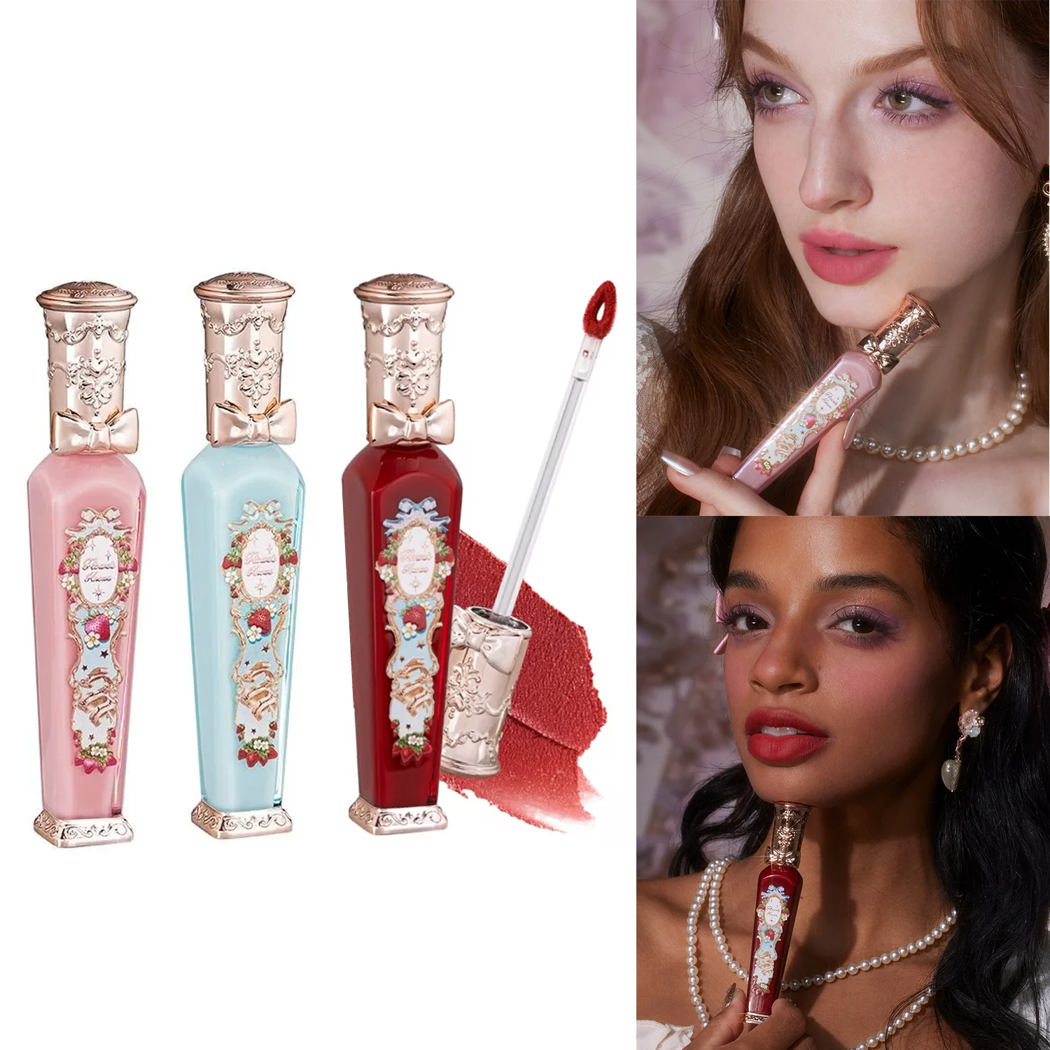 Flower Knows Strawberry Rococo Matte Lippencreme, vegan, langlebig, wasserfest, samtiger Lippenfleck, 2025, trendiges Make-up für Frauen und Mädchen Image