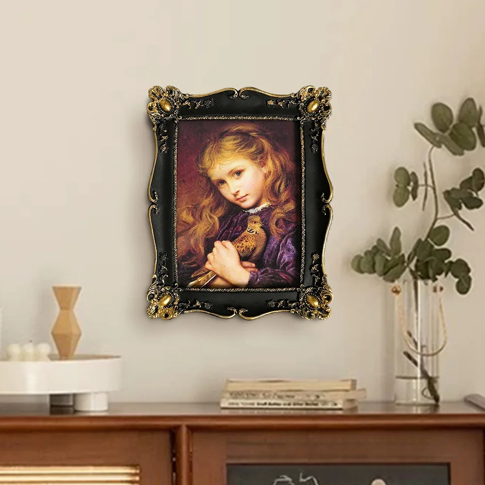 Luxuriöser antiker Vintage-Bilderrahmen in Schwarz mit Goldbesatz – horizontaler oder vertikaler Tisch-Fotodisplayrahmen zum Aufhängen an der Wand Image