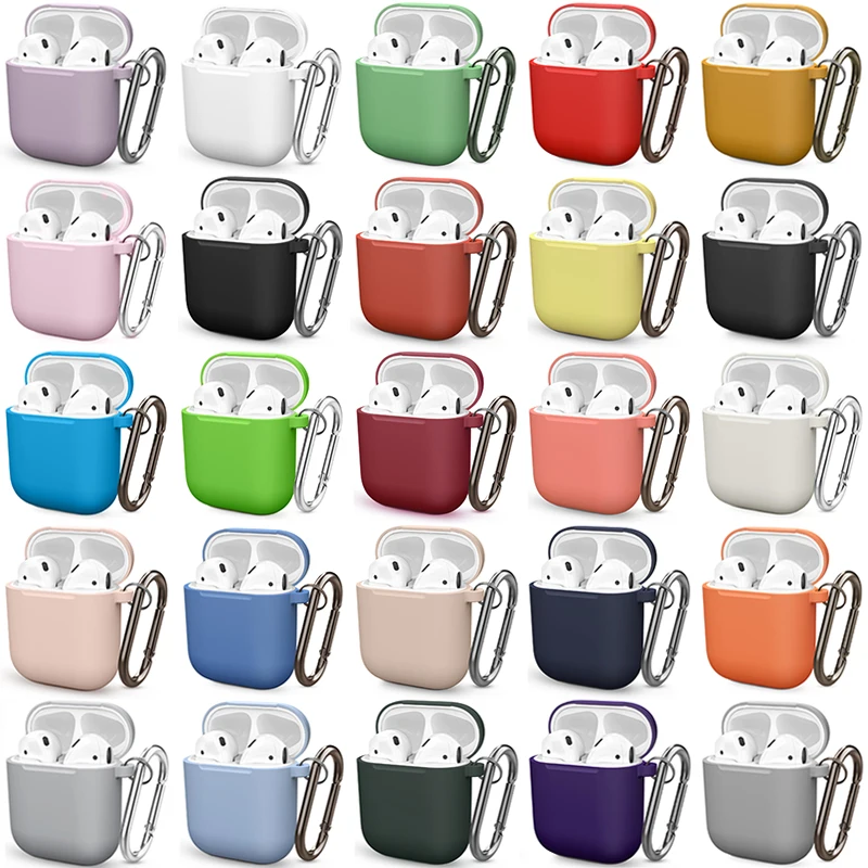 Weiche Silikon-Kopfhörerhülle für AirPods 1/2 Generation, kratzfeste Kopfhörer-AirPods-Hülle mit Hakenschnalle, Ohrpolster Image