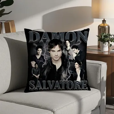 D-Damon Salvatore Kissenbezug, Plüschstoff, weicher Kissenbezug, doppelseitiger Druck, Kissenbezug, Image