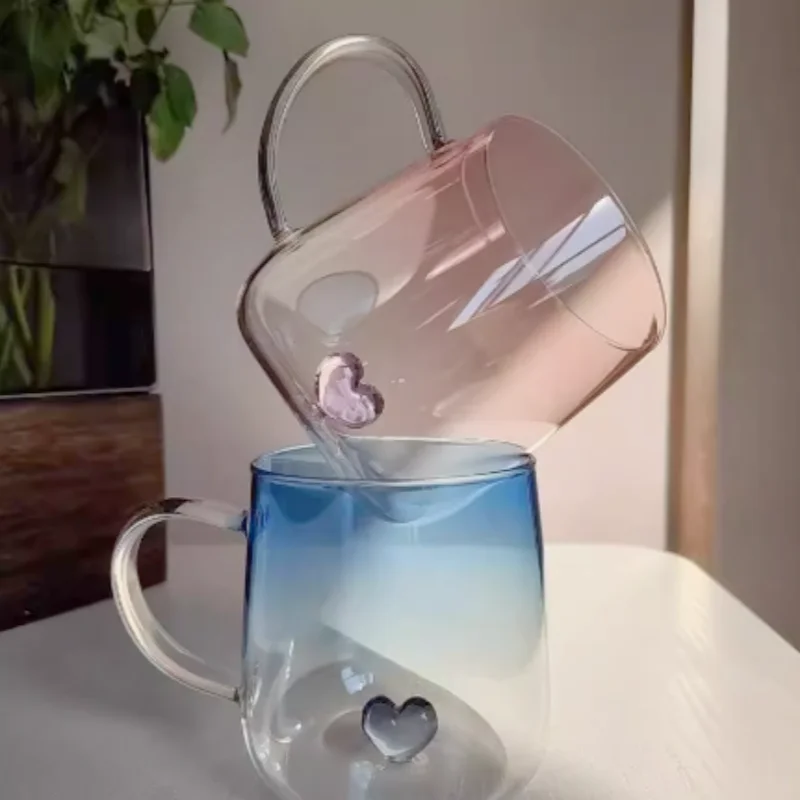 Valentinstag-Glasbecher mit begrenztem Farbverlauf, hitzebeständig und explosionsgeschützt, High Couple's High Beauty Creative Cup, 400 ml Image