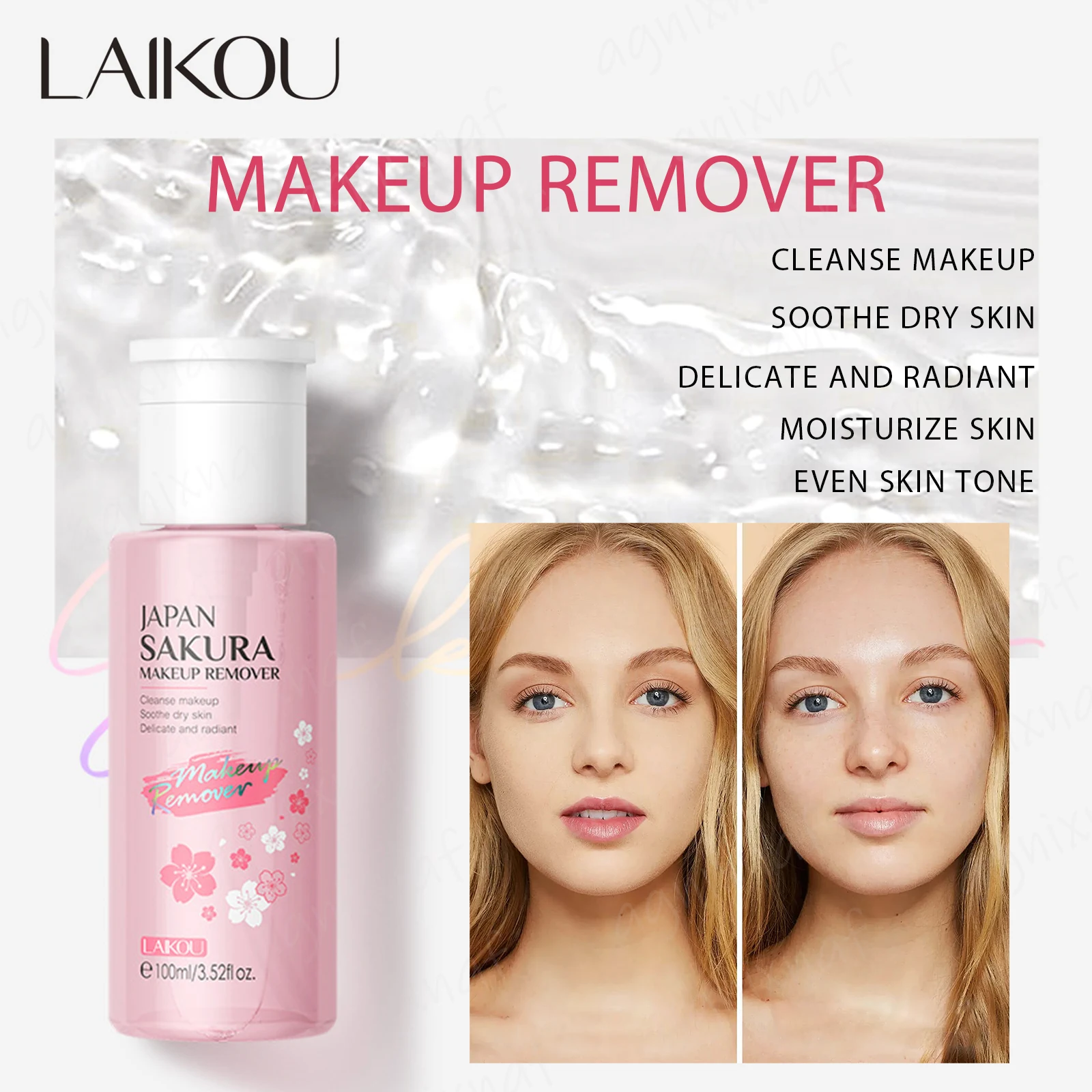 LAIKOU Japan Sakura Makeup Remover: Die ultimative Lösung für empfindliche Haut für Tiefenreinigung und sanfte Make-up-Entfernung 100 ml Image