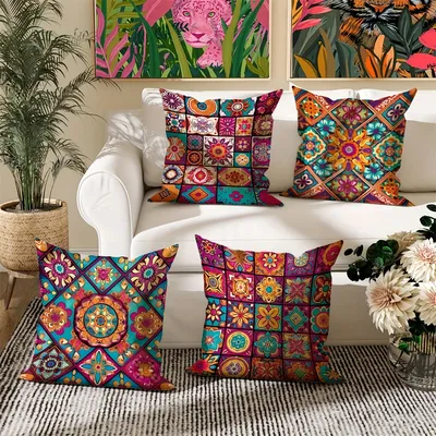 Vitality Mandala und Gitter – Bohemian-Stil, moderne Mode, dekorativer Kissenbezug, geeignet für Image