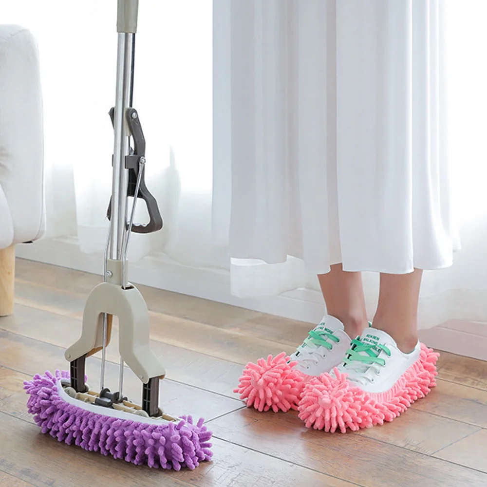 1 paar Staub Reiniger Hausschuhe Haus Badezimmer Boden Reinigung Mopp Slipper Faul Schuhe Abdeckung Chenille Duster Tuch lazybones tragbare Image