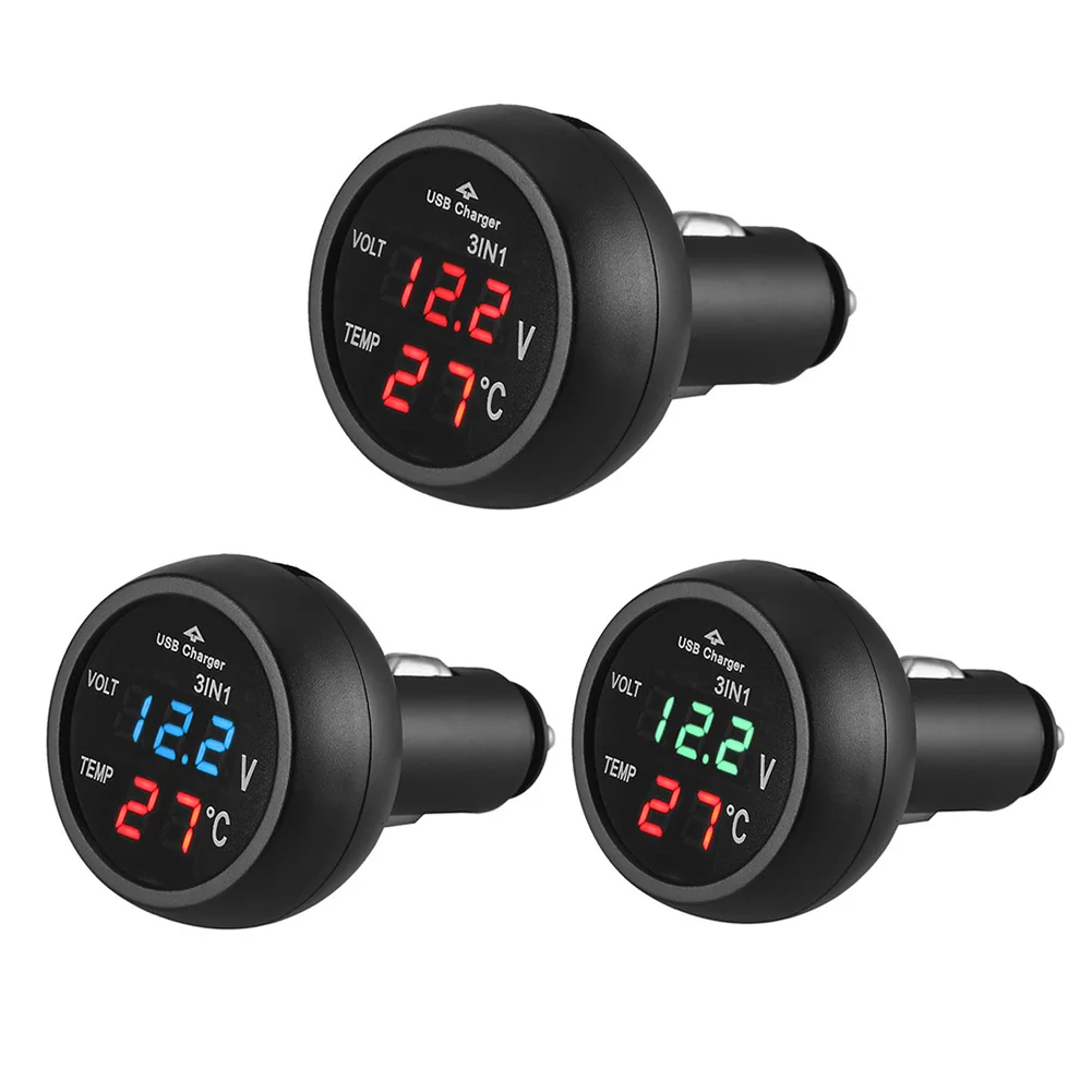 3 in 1 12/24V Auto Auto LED Digital Voltmeter Messgerät Thermometer USB Ladegerät Monitor Display Aufladen für Telefon Tablet GPS