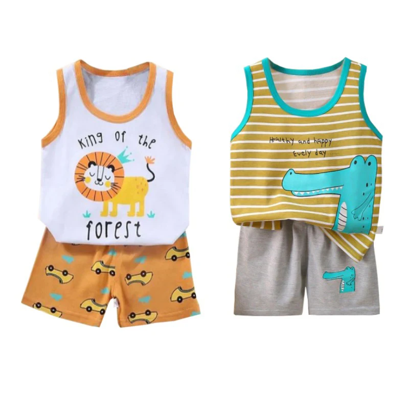 Cartoon Löwe Pyjamas Weste + Shorts 2-teiliges Kleidungsset Sommer Kinder Baby Jungen Mädchen Baumwolle Lässige Kleidung Anzug 1-6 Jahre Image